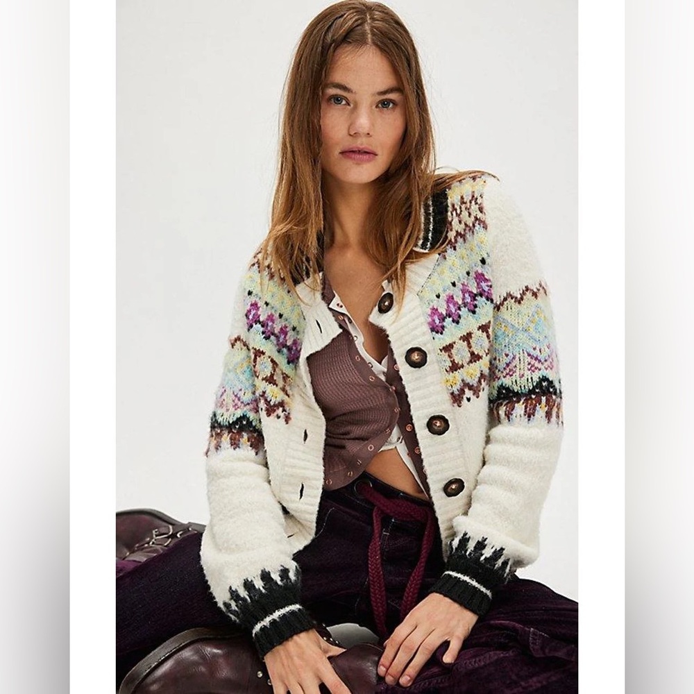 Free people Millie Cardi 
Women's Multicolor Patterned Sweater XS